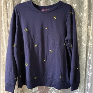 Gloria Vanderbilt Navy Top with Yellow Floral Details size large